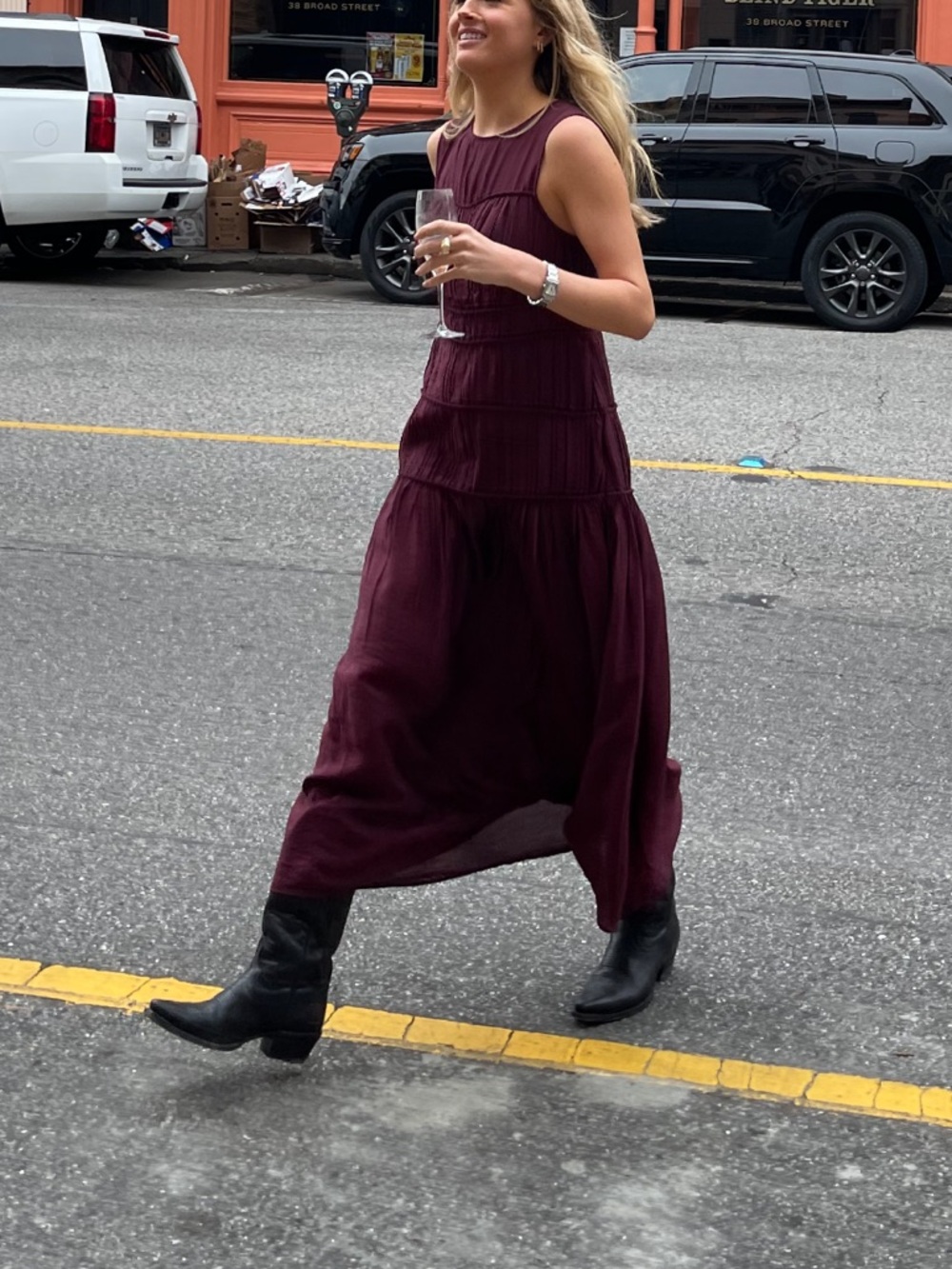 H&M Sleeveless Burgundy Tiered Maxi Dress